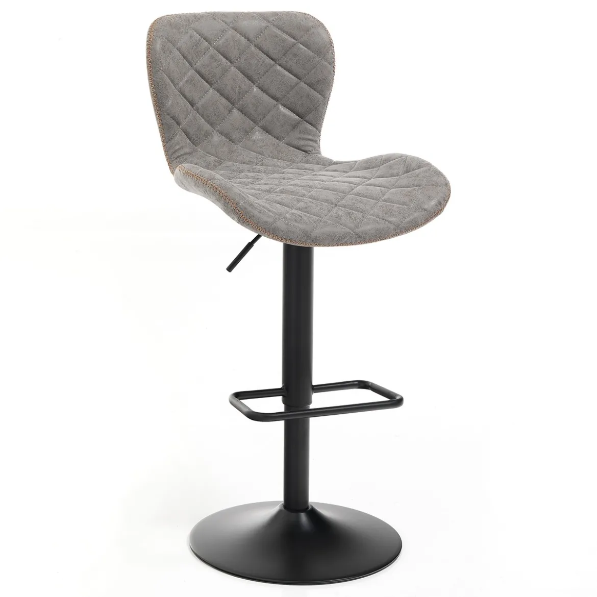 Diamond sgabello regolabile bar in pelle sintetica effetto invecchiato grigio e metallo nero opaco 48x55xh87-107 cm