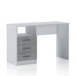 Dink Scrivania 3 Cassetti finitura Larice Bianco e Grigio Cemento, 120 x 48 x h 75 cm