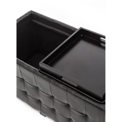 Dizzy black doppio pouf contenitore poggiapiedi in pelle sintetica nero coperchio vassoio in legno 90x46xh45 cm