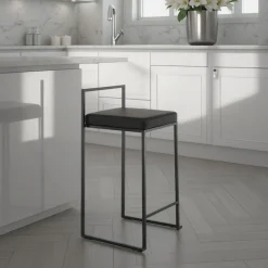 Dodo black home sgabello pelle sintetica nera struttura metallo nero opaco cm h77 l41 p41 p.39