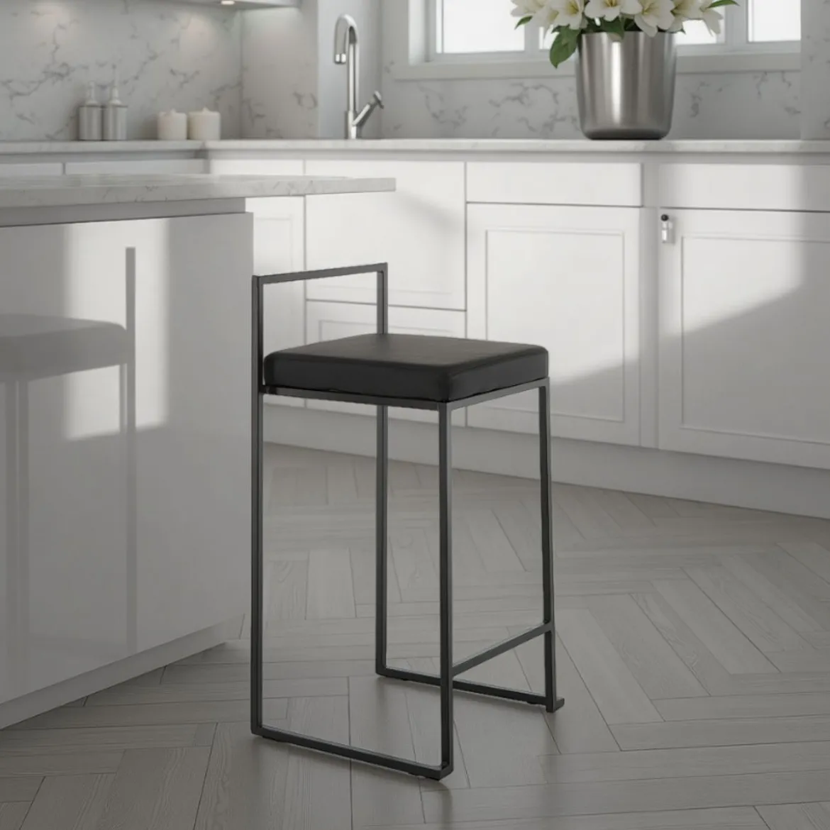 Dodo black home sgabello pelle sintetica nera struttura metallo nero opaco cm h77 l41 p41 p.39