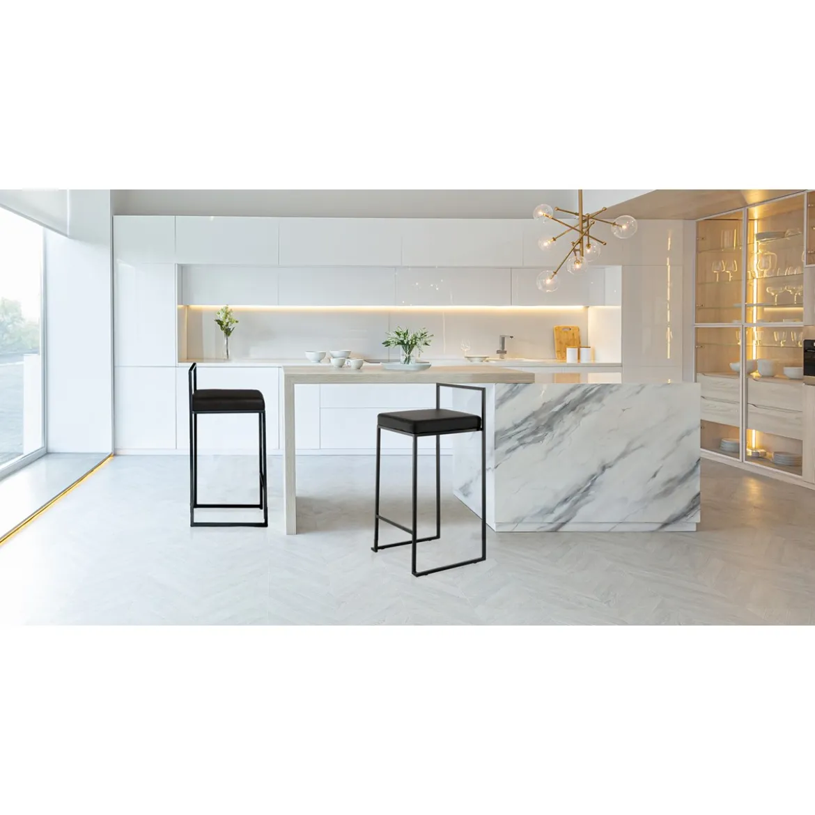 Dodo black home sgabello pelle sintetica nera struttura metallo nero opaco cm h77 l41 p41 p.39