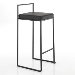 Dodo black sgabello in pelle sintetica nera e metallo verniciato nero opaco 41x41xh88 cm