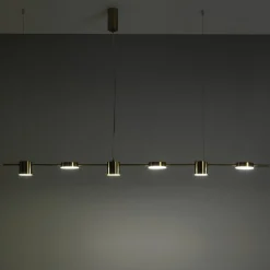 Domino led mind lampadario in alluminio colore ottone anticato opaco regolabile 160x10 h130 cm