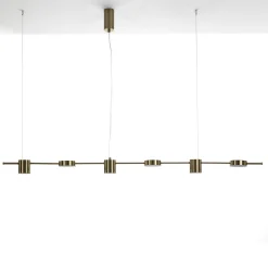 Domino led mind lampadario in alluminio colore ottone anticato opaco regolabile 160x10 h130 cm