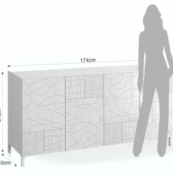 Eddy graphic madia grande laccata colore bianco lucido ante serigrafate cm. h.84 l.174 p.40 made in italy