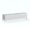 Eddy milano porta tv 1 anta e 2 cassetti laccato bianco lucido top finitura marmo calacatta opaco 160x40xh42 cm