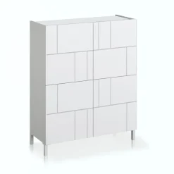Eddy random mobile alto 4 ante serigrafate laccato bianco lucido 90x35xh110 cm
