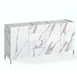 Eddy white marble madia grande finitura marmo bianco calacatta opaco cm. h.84 l.174 p.40 made in italy