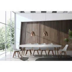 Ego Wood Tavolo Ovale Allungabile verniciato top bianco opaco e gambe in legno massello finitura rovere 170-220-270 x 105 cm