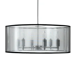Elizabetha lampadario 6 luci in metallo cromato con paralume effetto organza argento e filo regolabile d50 h20 cm