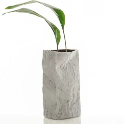 Erik-b vaso in ceramica effetto pietra colore grigio chiaro finitura opaca 16x16x30 cm