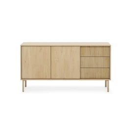 Ethel madia 2 ante 3 cassetti rovere dogato laminato gambe legno h79,8 l153,5 p39,5