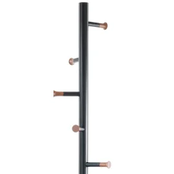Feelo appendiabiti in metallo nero opaco e pomelli legno finitura noce h175xd36 cm