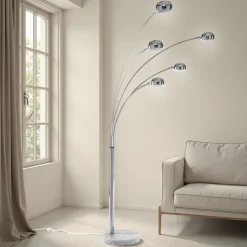 Fist cromo lampada da terra in metallo cromato base in marmo bianco h216 cm
