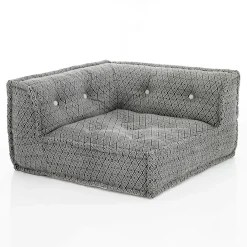 Fjulia-b divano 2 posti in rattan sbiancato rivestimento 100% cotone grigio scuro 160x80xh70 cm