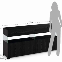 Float black wood madia 4 ante 2 cassetti finitura rovere nero e vetro 172x40xh81 cm