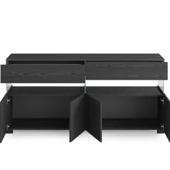 Float black wood madia 4 ante 2 cassetti finitura rovere nero e vetro 172x40xh81 cm