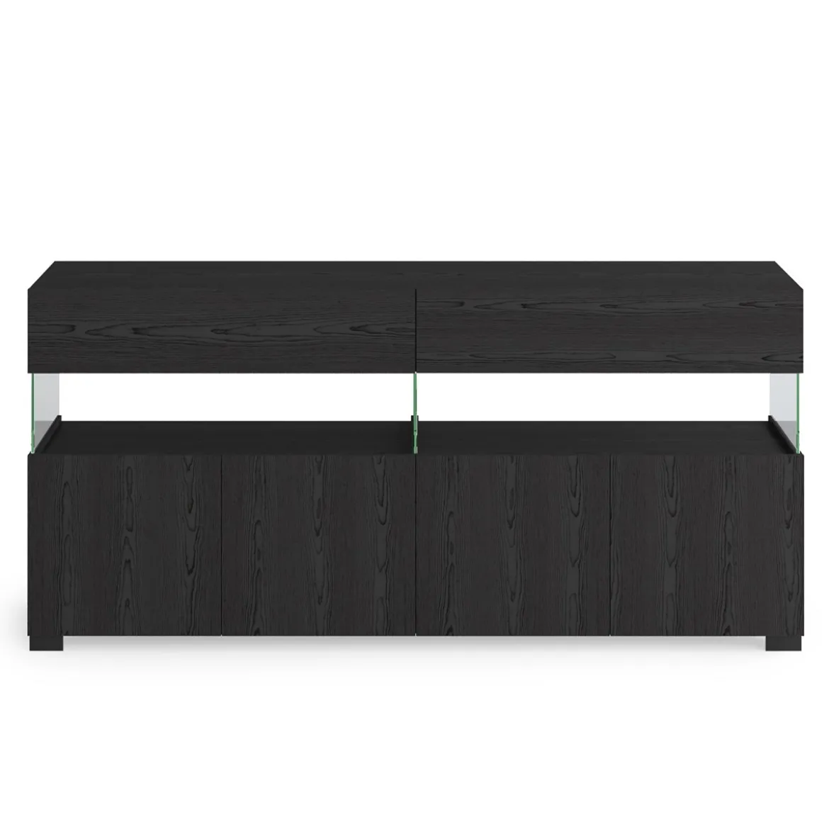 Float black wood madia 4 ante 2 cassetti finitura rovere nero e vetro 172x40xh81 cm