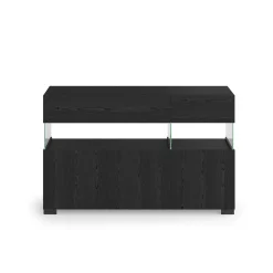 Float black wood madia 3 ante 2 cassetti finitura rovere nero e vetro 129x40xh81 cm