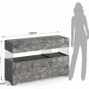 Float marble madia 3 ante 2 cassetti finitura marmo grigio antracite opaco e vetro 129x40xh81 cm