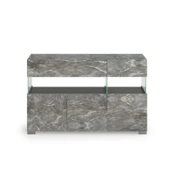 Float marble madia 3 ante 2 cassetti finitura marmo grigio antracite opaco e vetro 129x40xh81 cm