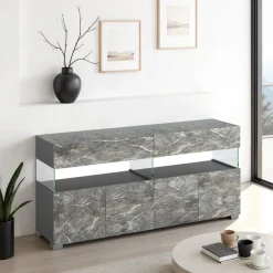 Float marble madia 4 ante 2 cassetti finitura marmo grigio antracite opaco e vetro 172x40xh81 cm