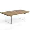 Float tavolino in vetro e piano in legno massello finitura rovere 55x110 h38x cm