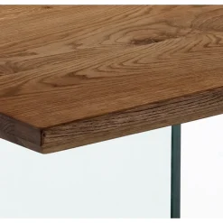 Float Tavolo Scrivania in Legno Massello finitura Rovere con gambe in Vetro Temprato, 180 x 90 x h 76 cm