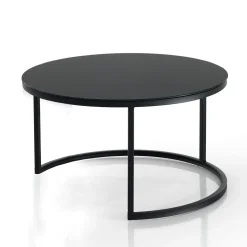 Gabriel evo set 2 tavolini piano con vetro cipria / nero in acciaio verniciato nero opaco d50 d70 cm