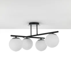 Galaxy black lampadario in metallo nero opaco sfere in vetro bianco opaco cm.60x60 h30 cm