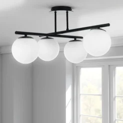 Galaxy black lampadario in metallo nero opaco sfere in vetro bianco opaco cm.60x60 h30 cm