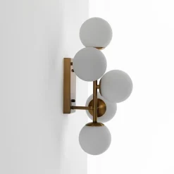Galaxy lampadario / applique in metallo verniciato ottone opaco con sfere in vetro bianco opaco 50x27 h24 cm