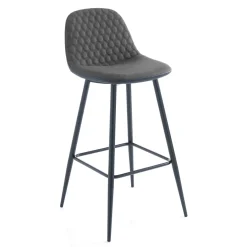 Gale grey sgabello in tessuto effetto velluto grigio invecchiato e pelle sintetica nera metallo nero opaco 42x50xh100 cm