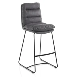 Gana sgabello imbottito madison in microfibra effetto velluto grigio e acciaio nero opaco h110 cm