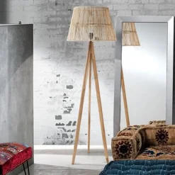 Gauri lampada da terra in teak e rattan d52xh168 cm