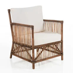 Granada white poltroncina in rattan con cuscini in cotone per interno/esterno 60x67xh84 cm