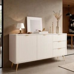 Gretha beige madia 2 ante 3 cassetti colore beige opaco h812 l1632 p38