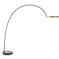 Halo gold lampada da terra led dimmerabile ad arco in metallo nero opaco e marmo nero con telecomando h210x225 cm