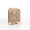 Hamsa armadietto in teak rattan e pelle naturale 1 anta 45x45xh70 cm