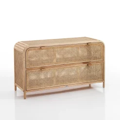 Hamsa madia in teak rattan e pelle naturale 2 ante 120x45xh70 cm