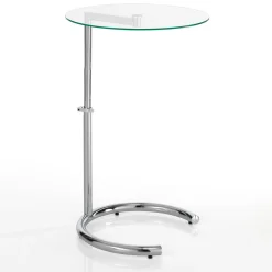Hardy evo tavolino in acciaio cromato e vetro temprato altezza regolabile 46x46xh45-65 cm