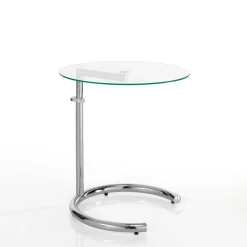 Hardy evo tavolino in acciaio cromato e vetro temprato altezza regolabile 46x46xh45-65 cm