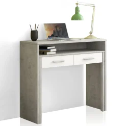 Hidden Cement Consolle / Scrivania Grigia finitura Cemento e Larice Bianco, 99 x 36 / 66 x h 88 cm