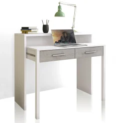 Hidden Scrittoio Consolle finitura Larice Bianco e Grigio Cemento, 99 x 36 / 66 x h 88 cm