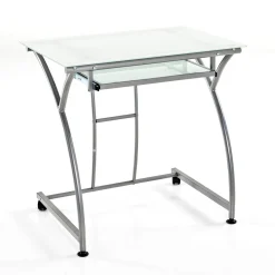 Idea Scrivania in Vetro Bianco e Metallo Satinato, 77 x 52 x h 74 cm