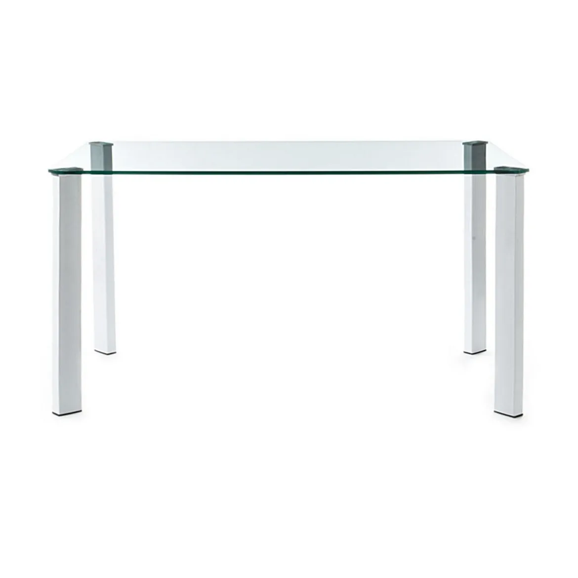 Janet Tavolo / Scrivania in Vetro Temprato trasparente con gambe in Metallo Bianco Lucido, 140 x 80 x h75 cm