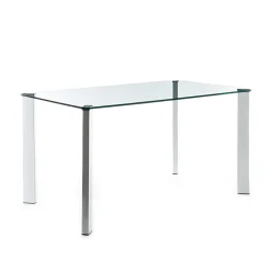 Janet Tavolo / Scrivania in Vetro Temprato trasparente con gambe in Metallo Bianco Lucido, 140 x 80 x h75 cm