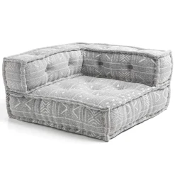 Julia-a divano 2 posti in rattan sbiancato rivestimento 100% cotone grigio chiaro 160x80xh70 cm