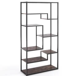 Jumble high black mobile e libreria in metallo nero opaco ripiani finitura legno invecchiato 80x30xh160 cm